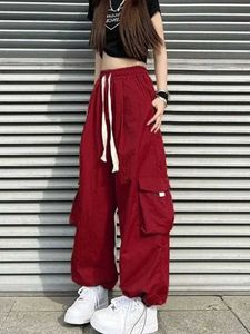 Frauenhose Capris JMPRS Vintage Frauen Frachthose hohe Taille Strtwear Lose Taschen Baggy Hosen Y2K Draw String American Style Hosen Y240509