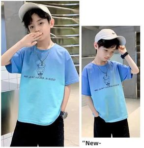 Boys Summer Cotton Fashion Gradient Short Sleeve Tshirts 2023 Youth Teenage 514 Years Streetwear Outfits Tops Clothes 240511
