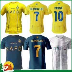 Jerseys de futebol 23 24 Al Nassr FC Jerseys Ronaldo Mane 2023 2024 Casa CR7 Gonzalo Martinez Talisco Ghislain Vincent Aboubakar Men Kit Kit Futebol Shiirt Alna