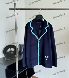 xinxinbuy Men designer Tee t shirt 2024 Italy Cardigan Letter jacquard 1854 Woolen long sleeve cotton women white black blue Khaki XS-XL