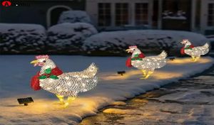 Lightup Chicken med halsduk Holiday dekoration Led Christmas Outdoor Decorations Metal Ornament Light Xmas Yard Decorations for G7623817