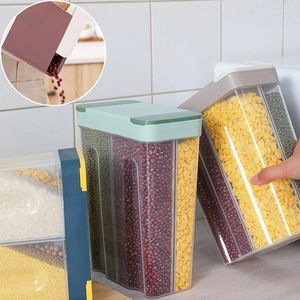 Depolama Şişeleri Dört hücreli tank plastik kap pirinç kova dağıtıcı gıda mutfak organizatörü nem korumalı kutular