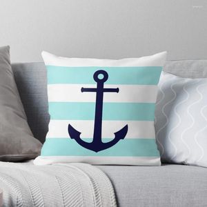 Pillow Nautical Navy Blue Anchor On Cyan Stripes Throw S Cover Covers For Sofas Pillowcase