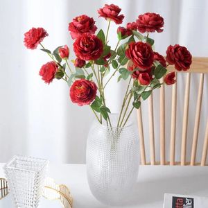 Dekorativa blommor 5 grenar Röd ros Peony Artificial Wedding Hall Table Decoration Silk Valentine's Day Gift Bouquet