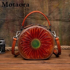 Bag Motaora Retro -Frauen echte Leder -handgemachte Umhängetaschen für Frauen Vintage China Style Handtasche Damen geprägt