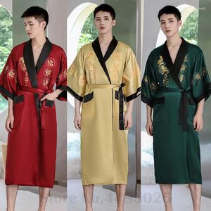 Home Clothing Chinese Style Satin Kimono Men's Lapel Mid Length Sleepwear Spring Summer Bathrobe Nightwear Male Intimate Lingerie Homewear