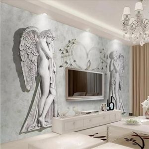 Papéis de parede Wellyu Papel de Parede papel de parede personalizado european angel tv Background Wall 3d Po Murais da sala de estar Mural do quarto