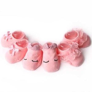 Kids Socks 3 Pairs/Lot Lace Flower Newborn Baby Cotton Anti-Slip Floor Bow toddler Girl Spring Girls Gift sokken d240528