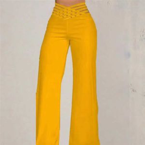 Pantaloni da donna Capris Donne a cavità pantaloni lunghi pantaloni lunghi in vita ad alto colore solido gamba larga pantaloni da palestra sportiva y240509