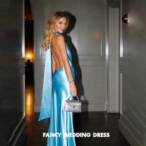 Zweiteiliger Kleid stilvoller sexy hosentender blaues Abendkleid mit ärmellosen Satin bodenlange Ball Custom Birthday Party Q240511