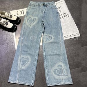 Women Jeans Heart Print Straight Leg Jeans Denim Pants Size SML 27160