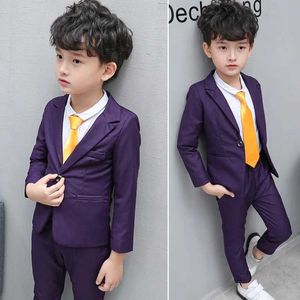 Suits Kids Purple Blazer+Pants 2PCS Set Boys Photography Suit Childrens Formal Tuxedo Dress Baby Boys Party Ceremony Piano Costume