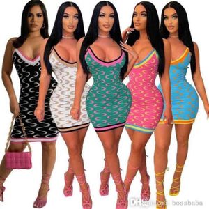 Womens Midi Dress New High Elastic Moon Print Low Cut Tight Sexy Color Matching Suspender Dresses Fashion Clothes