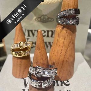 Designer Westwoods Super Sweet Cool Mångsidigt dubbellager Bälte Huvud Sparkling Diamond Ring Saturn Light Luxury Instagram Par Fashion Nail