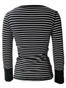Kadın Tişörtleri Kadınlar Üstler Uzun Kollu Tunik Çizgili Tee Düğmesi Aşağı Y2K İnce Fit Yüzük Sonbahar Tshirt bluz