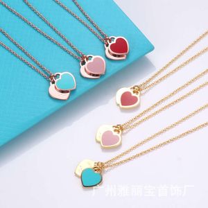 S925 Silver TiffanyJewelry Heart Pingents Pingents Love Double Colar Double Feminino CNC Aço Vedação de Vedação 18k Eletroplatação de ouro real Insign de nicho Chain Clavicle Chain