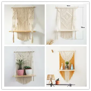 Tapestries Plant Shelf Yellow Wall Hanging Tapestry Macrame Art Hand-made Dyed Boho Decor Lace Fabric Bohemia Tassel