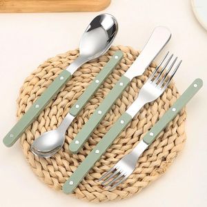 Conjunto de utensílios de jantar unhas verdes cutrejar ocidental espessado espessado aço inoxidável alça de clipe de luxo leve garfo de faca e colher