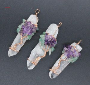 Pendants Necklace Chain Life Tree White Crystal Quartz Natural Stone Hexagon Prism Magic Reiki Charms Wicca Witch Amulet Jewelry7343987