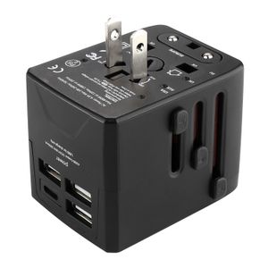 65W Universal Travel Adapter 3.5A All-In-One Travel Charger med 3 USB-portar och 1 Typ C Wall Chargers för US EU UK AU Plug