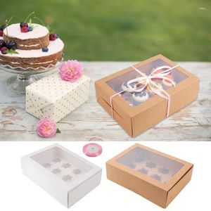 Gift Wrap Dozen Cupcake Boxes Transparent Window Containers Pink Ribbon 6-Set Wedding Birthday Party Bakery For Donuts Cookies