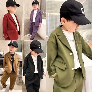 Suits Children Wedding Performance Party Dress School Kids Performance Set Newborn Baby Boys Jacket Pants Necklace 3PS Photograph Suit