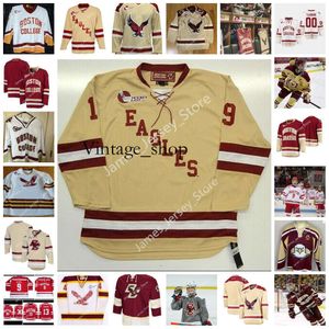 Vin NCAA costurou a camisa de hóquei do Boston College Eagles 6 Steven Santini 12 Alex Tuch 18 Colin White Miles Wood 9 Jack Eichel Christop