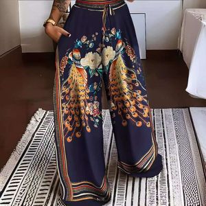 2024 New Spring/Summer Fashion Peacock Positioning Printed Women's Pants Now F51328