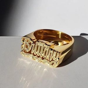 DIY Alloy Two-Color Engraved Name Rings Custom Name Ring Stainless Steel Handcrafted Ring Two-Color Name Gold Plated Rings 240430