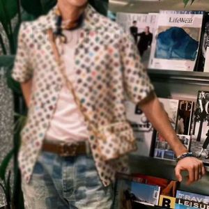 Men's Casual Shirts designer Instagram versatile short sleeved shirt 2024 summer fashion colorful letter printed loose fitting shorts for both men and women W2IL
