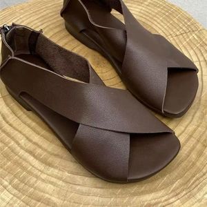 Casual Shoes Classic Retro Brown Leather Sandals Summer Women's Beach mjuk och bekväm icke-halk romersk