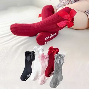 Dziecięce Skarpetki Dziewczyny Big Bow Knee High Soft New Childrens Socks Bawełniane koronkowe skarpetki dla niemowląt Kiekousen Meisje Direct Shipping Girl Socks D240513