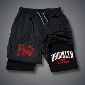 RS Brooklyn Letter Print Shorts Mens Quick Dry 2 In 1 Shorts Gothic Pattern Shorts Casual Short Pant Dragon Streetwear Pants 240513