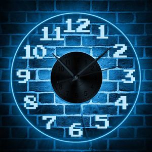 Wanduhren Pixel Zahlen LED Luminous Wall Clock Farbe Veränderliche Wand Uhr Ziffern Themen -Kunstwerke Acrlylic Neon Board Vintage Home Decor