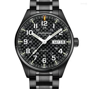 손목 시계 카니발 탑 쿼츠 시계 남자 T25 Tritium Luminous Mens 검은 풀 강철 방수 시계 relojes 291w