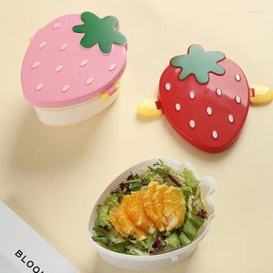 Bowls Kids Cute Strawberry Shape Lunch Box com garfo colher 2 camadas de grande capacidade armazenamento de frutas bento