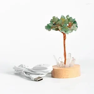 Dekorativa figurer 1pc Natural USB Light Crystal Money Tree Gravel Prov Stone Feng Shui Agate Slice Stand Home Decor