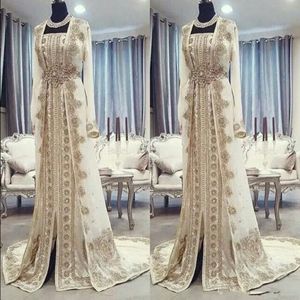 2020 marokańskie kaftan kaftan sukienki wieczorne Dubai Abaya Arabskie długie rękawy Niesamowite złote hafty haftowe kwadratowe okazja Prom Formal Go 301v