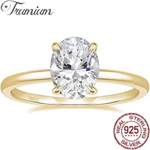 Bröllopsringar Trumium 3CT 925 Sterling Silver Engagement Ring Oval Cut Card Cubic Zirconia Promise Womens utsökta smycken Q240511