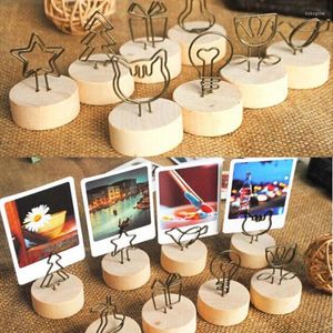 Frames 1PC Creative Round Wooden Note Picture Frame Clip Table Number Wedding Po Holder Memo Name Card Pendant