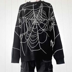 Men's Sweaters Gothic Sweater Spider Web Print Dark Knit Top Punk Vintage Strtwear Oversized Fairy Grunge Knitting Winter 2022Clothes H240513