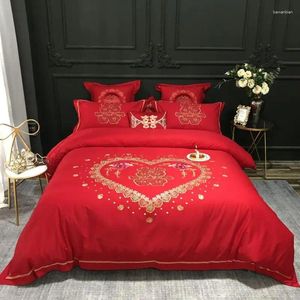 Conjuntos de roupas de cama Conjunto tradicional de cama de casamento chinesa inclui lençóis de edredão e fronhas de bordado suzhou decoração de decoração de artesanato