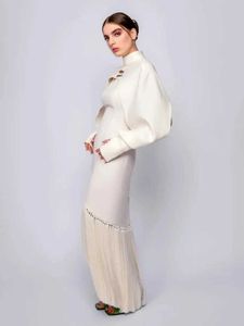 Runway Dresses Ball Dress Long Sleeved O-Neck High Slit Evening Dress with Back Slit Tassels för speciella tillfällen i Saudiarabien 2024