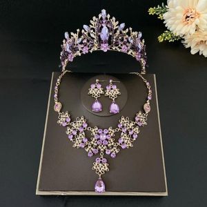 Ударные украшения для волос Три куски свадебные пурпурные короны Серьги платья аксессуары 4 шт.
