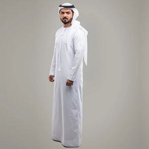 National Costume Men Muslim Clothing White Jubba Thobe Long Sleeve Robes Dubai Middle East Men Islamic Arabic Kaftan Headwear 240506