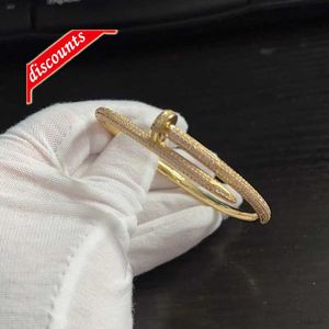 Nagel Bangel Frauen Männer Voll Diamant 18K Gold plattiert Luxusarmband Schmuck für Liebhaber Geschenk Größe 17 und 19 C8YQ