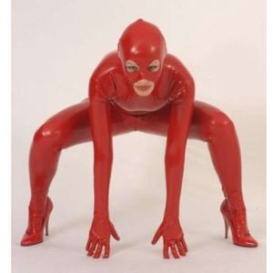 100% Ganzanzug Latex Rubber Hooded Catsuit Uniform Bodysuit Red/rot 0.4mm S-XXLCosplay,Masquerade Catsuit Costumes