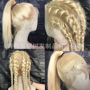 European and American hot-selling women wigs, front lace wigs for women, 613# long straight hair chemical fiber wig headgear 13X3 free split, natural and lifelike