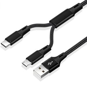 2 в 1 Микро USB -кабель тип C Кабели C Кабель зарядный зарядный зарядный зарядной шнур зарядный шнур 2IN1 Нейлоновый плетен