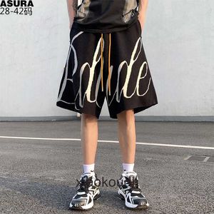 Rhude High end designer shorts for Graffiti letter knitted cropped shorts mens plus fat plus size trendy fat man high street summer clothing With 1:1 original labels